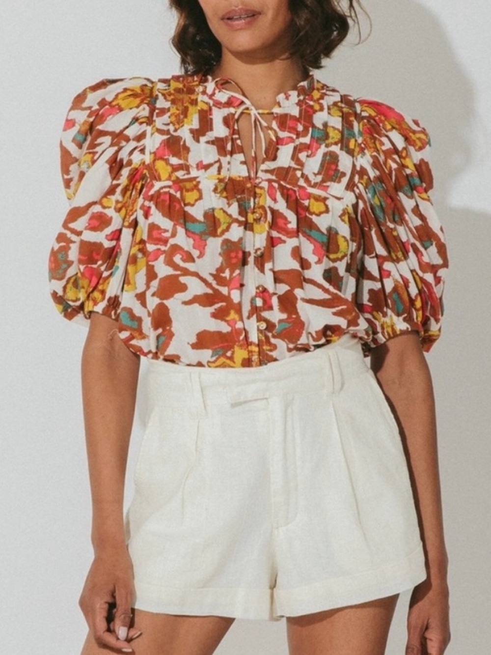 Cleobella Zola Puff Sleeve Organic Cotton Floral Boho Blouse Size Large - Picture 7 of 15